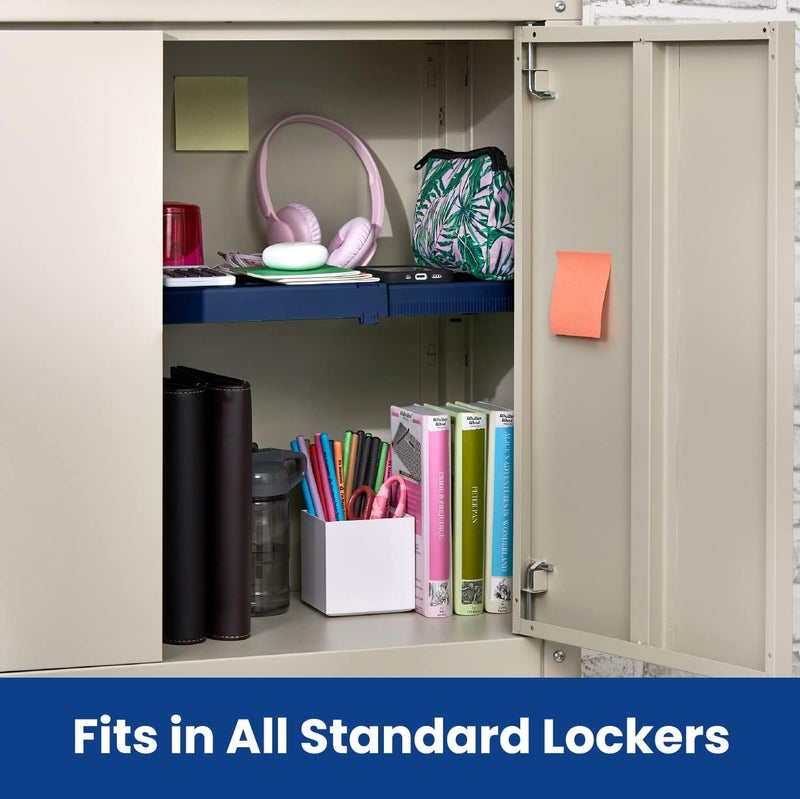 LockerMate Adjust-A-Shelf Locker Shelf, Extends to Fit Your Locker, Easy to Use, Perfect for School, Office, Gym, Blue, 2-Pack - Image 5